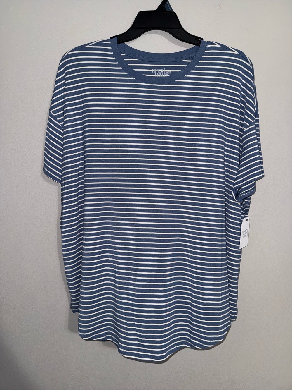 Time and Tru Women’s Blue & White Stripe Crewneck Tunic Tee XXXL (22)
